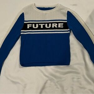 Blue and White Ribbed Sweater with 'FUTURE' Design